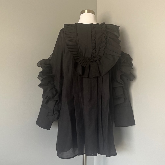 H&M STUDIO COLLECTION FLOUNCE RUFFLE WAVE  MINI COCKTAIL LITTLE BLACK DRESS - Picture 6 of 15